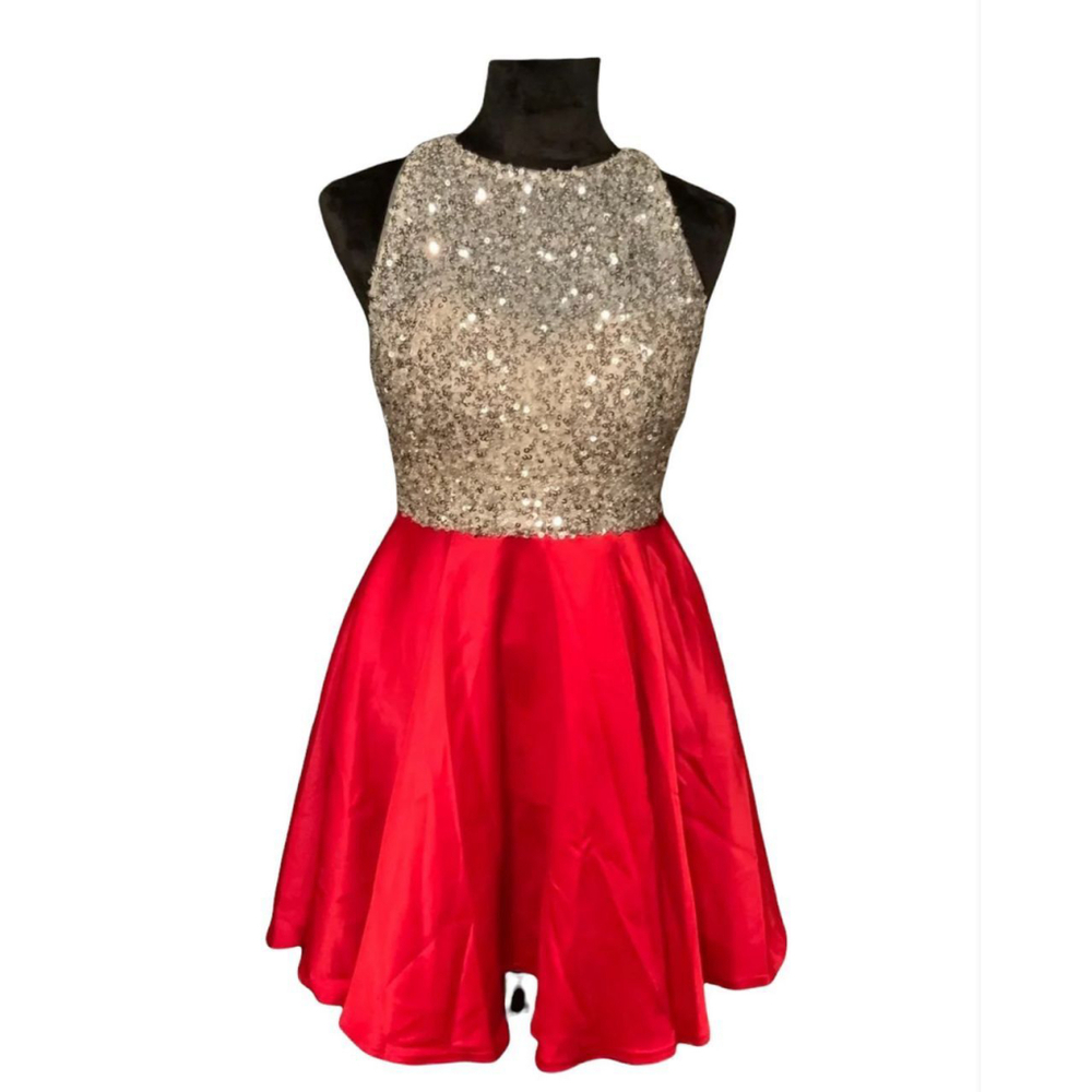 New Red Silver Sequin Dress
